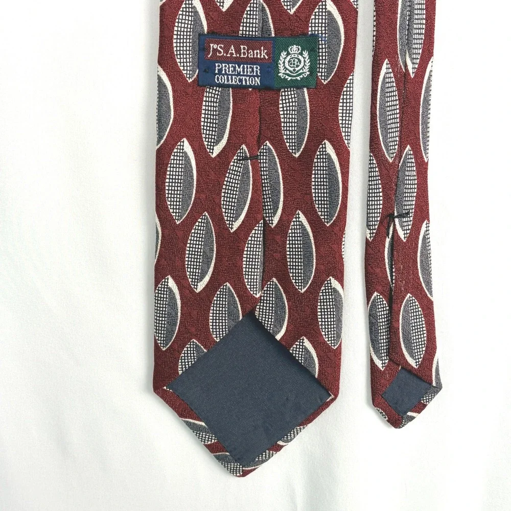 Jos. A. Bank Necktie OS Burgundy Geometric Silk Premier Collection Tie